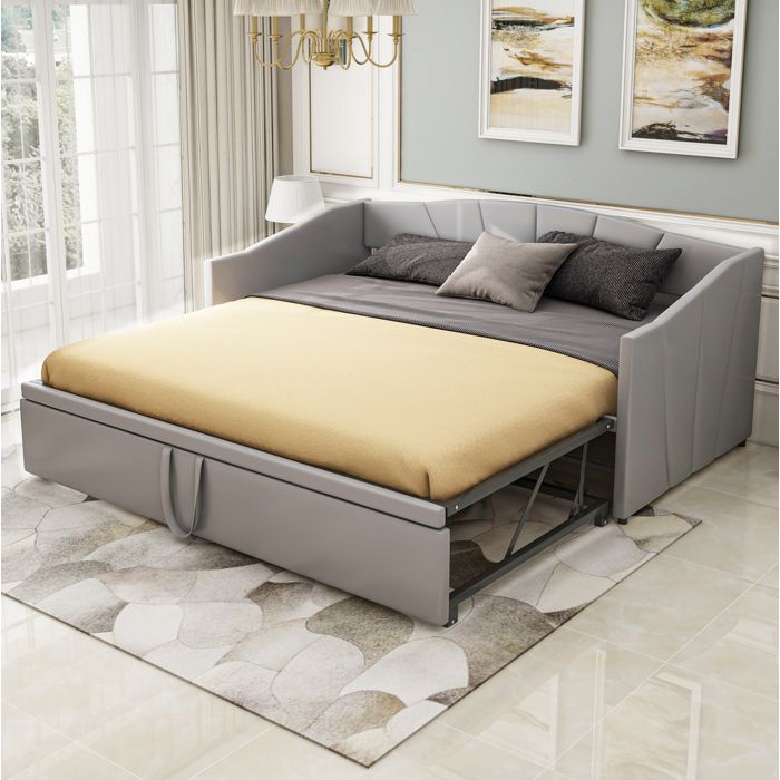 Maisentiel Lit gigogne extensible 90/180 x 200 cm velours gris avec sommier à lattes
