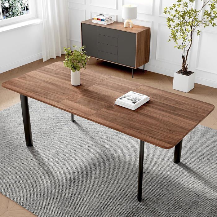 Table à rallonges plateau en MDF Table à manger moderne et élégante pour le salon 160-200 cm Table en noyer