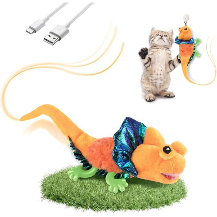 Jouet électrique en Peluche de lézard pour Chat - Véritable Balancement et gazouillement - Amusement interactif à Suspendre