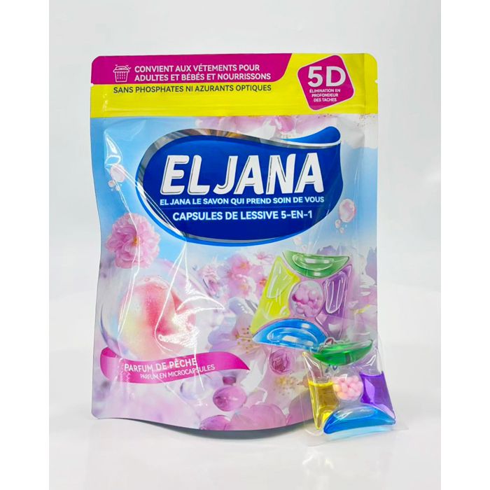 Capsules de lessive ELJANA 5-en-1 parfum pêche – linge propre et frais ...