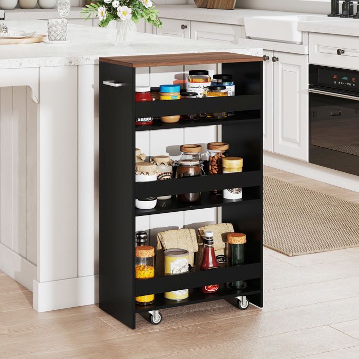 GIANTEX Desserte de Cuisine Étroit à Roulettes avec Freins-47 5x25x80 5cm-Chariot de Service à 4 Niveaux avec Poignée-Noir + Marron GIANTEX Desserte de Cuisine Étroit à Roulettes avec Freins-47 5x25x80 5cm-Chariot de Service à 4 Niveaux avec Poignée-Noir + Marron
