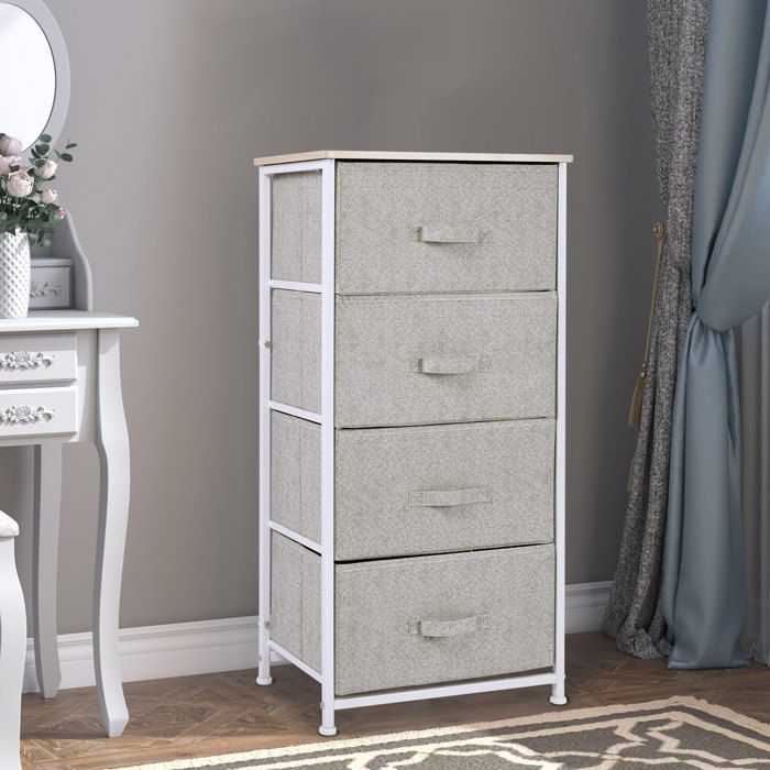 MOTHINESSTO631-Commode en Tissu Meuble de Rangement 4 tiroirs chiffonnier dim. dim. 45L x 30l x 92H cm Cadre en métal