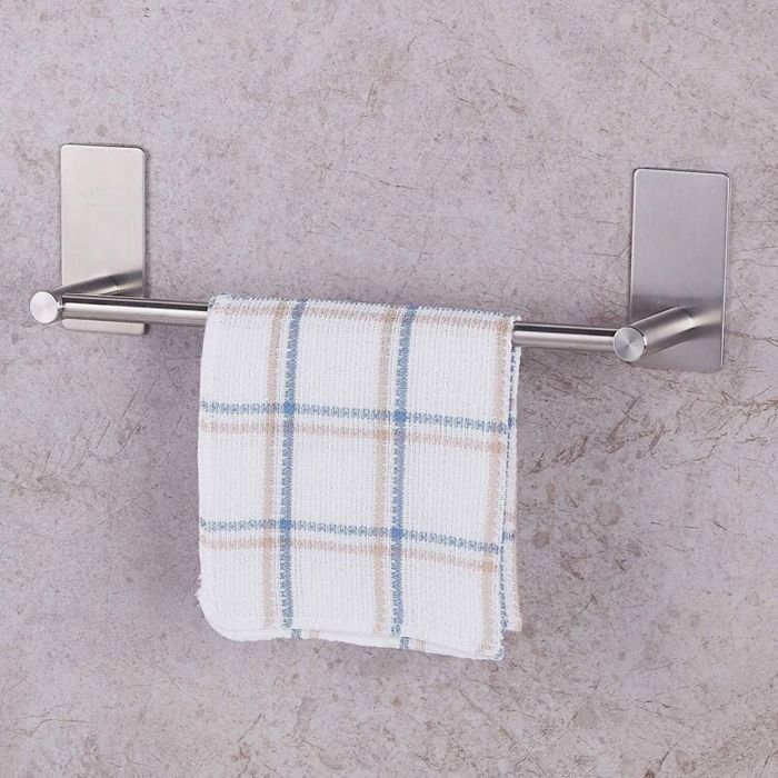 Porte-serviettes autocollant pour salle de bain ou cuisine en acier inoxydable brossé