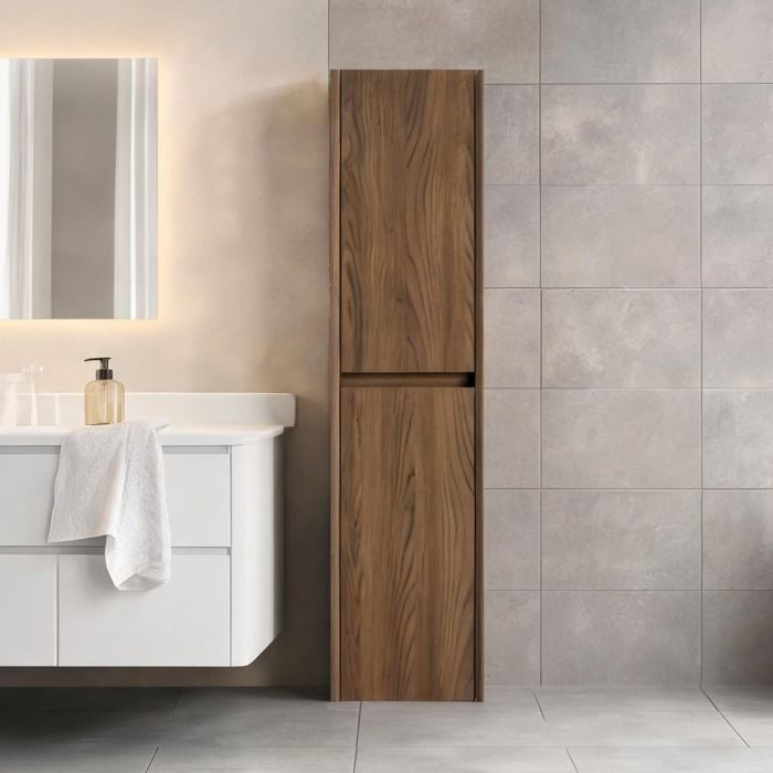 Meuble de salle de bain en contreplaqué chêne colonne étroite 2 portes gain de place style contemporain