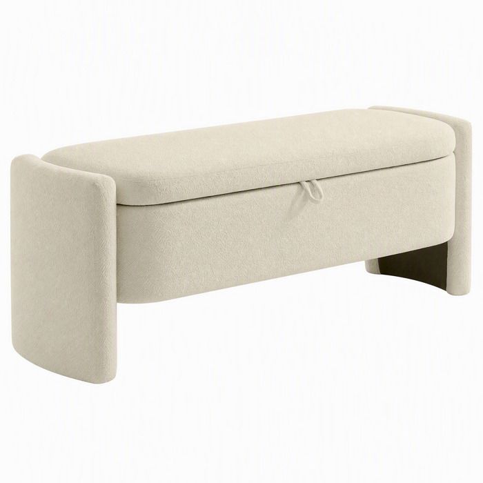 Banc bout de lit - HOMCOM - espace de rangement - pieds en bois deucalyptus - tissu bouclé - 118x42x45cm - crème
