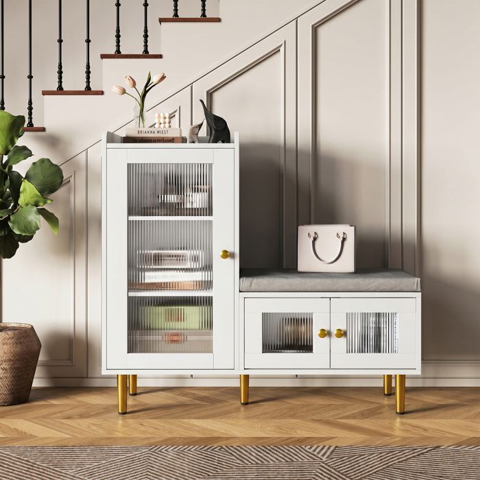 ADWOLT Meuble à chaussures avec banc 100x35x90 cm Armoire à chaussures avec assise 3 portes transparentes blanc