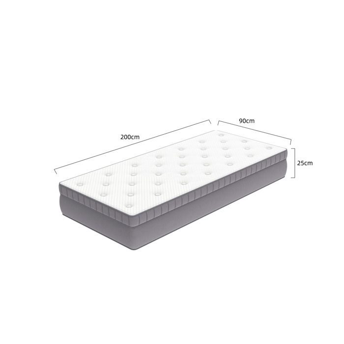 MEULVA Matelas 90x200 cm 25 cm à ressorts ensachés 7 zones mousse de confort OEKO-TEX adulte