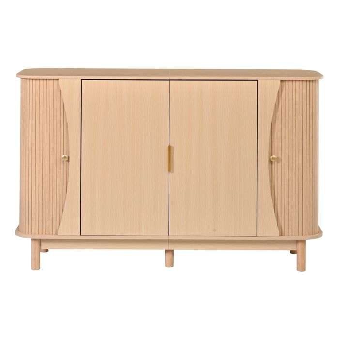 WOVREO Buffet bas 140 x 40 x 88 cm en MDF aspect bois naturel rangement avec étagère réglable