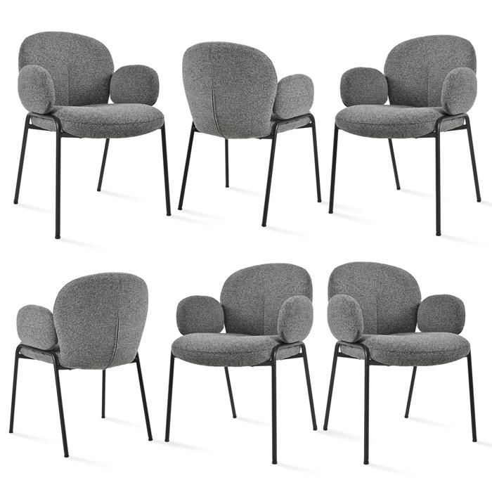GOEURVANT Lot de 6 Chaises Design Modernes Gris Foncé Tissu Texturé Accoudoirs Confort Assise Large Salle à Manger Chambre