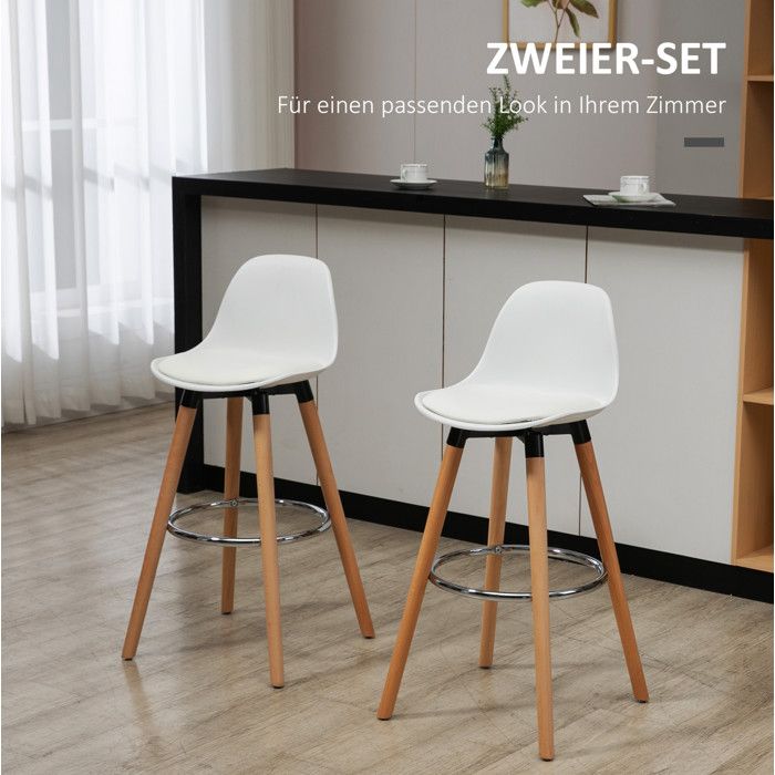 Tabourets De Bar Blanc Lot De 2 Sieges Hauts Scandinaves FloraGrace Pour Cuisine Avec Dossier Et Repose-Pieds 385x425x91cm