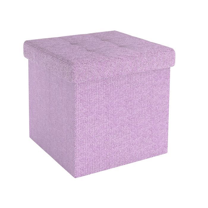 Pouf pliable coffre de rangement 30 x 30 x 30 cm rose lotus - tabouret cube repose-pieds et boîte en tissu avec couvercle