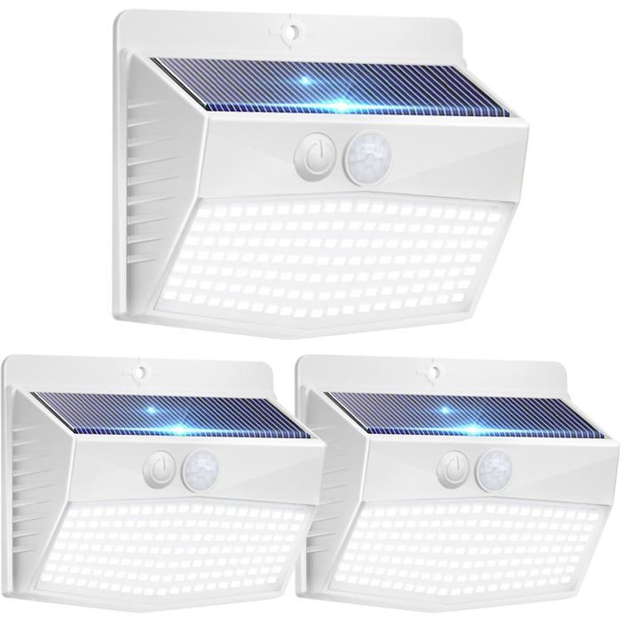 Spot solaire extérieur LED 138 LED détecteur mouvement 3 modes éclairage constant IP65 ABS sans fil zone 1.5 à 2 m - lot de 3