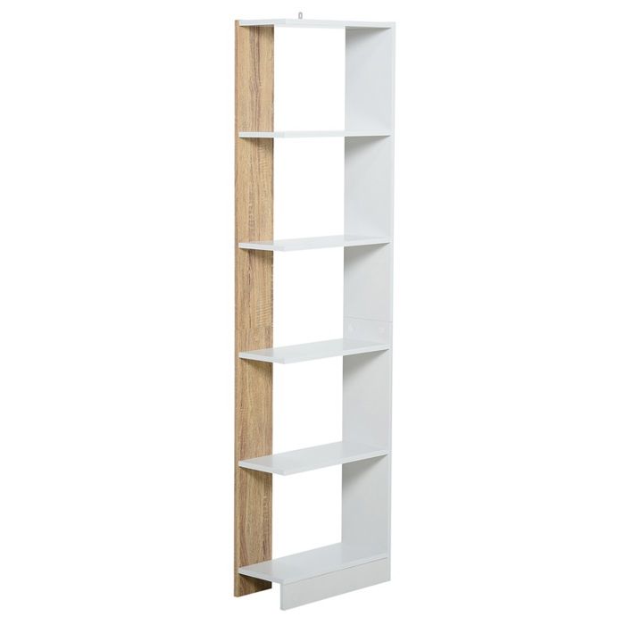 Étagère 5 niveaux bibliothèque design pour bureau 45 x 21 x 170 cm blanc et chêne Étagère 5 niveaux bibliothèque design pour bureau 45 x 21 x 170 cm blanc et chêne