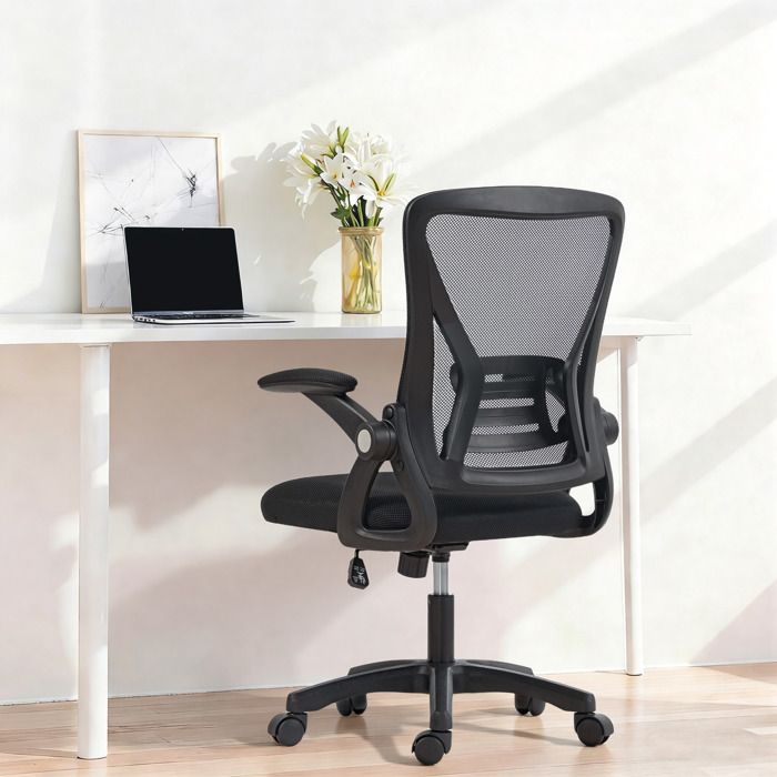 Chaise de bureau - Ergonomique - Dossier lombaire courbé - Accoudoirs rabattables - Hauteur réglable 42–52 cm