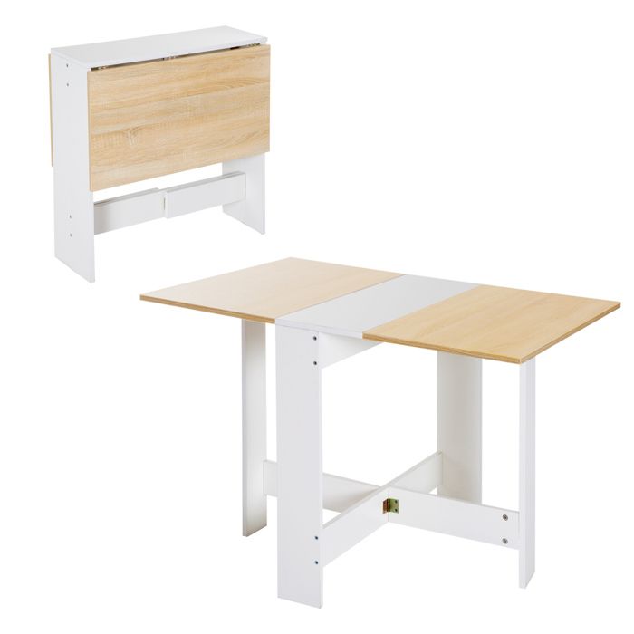 Table à Manger - Table de Cuisine Pliable Bicolore Gain de Place - 103 x 76 x 74 cm - Chêne et Blanc