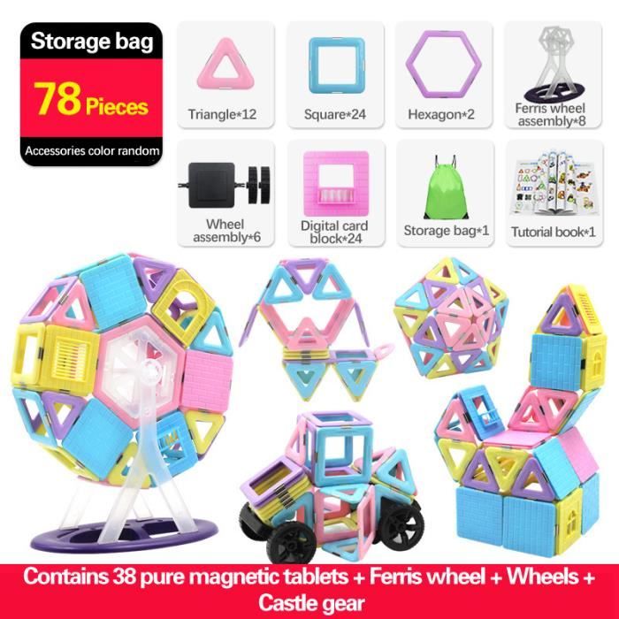 Blocs De Construction Magnétiques 40 Pièces - Jeu Éducatif Créatif Pour Enfants 2 à 7 Ans, Blocs Aimantés 2D Et 3D