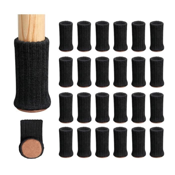 Embouts pour Pieds de Chaise en Silicone Noir avec Patins Feutre - 24 Pièces Diamètre 30-36 mm