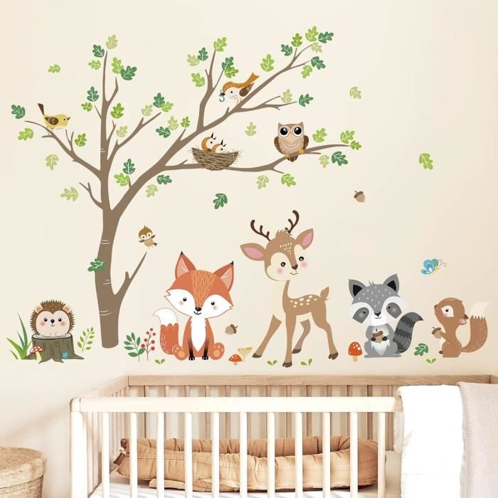 Sticker Mural Déco Chambre Enfant - Motif Arbre Avec Animaux (lièvre) - Réf DL236 - Amovible - Neuf