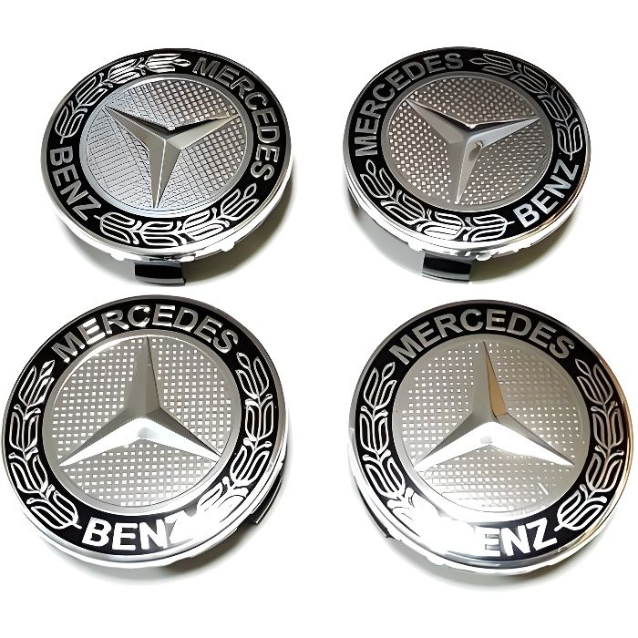 4x Logo Jante Mercedes Benz Argent 75mm Cache Moyeu Centre De Roue Emblème