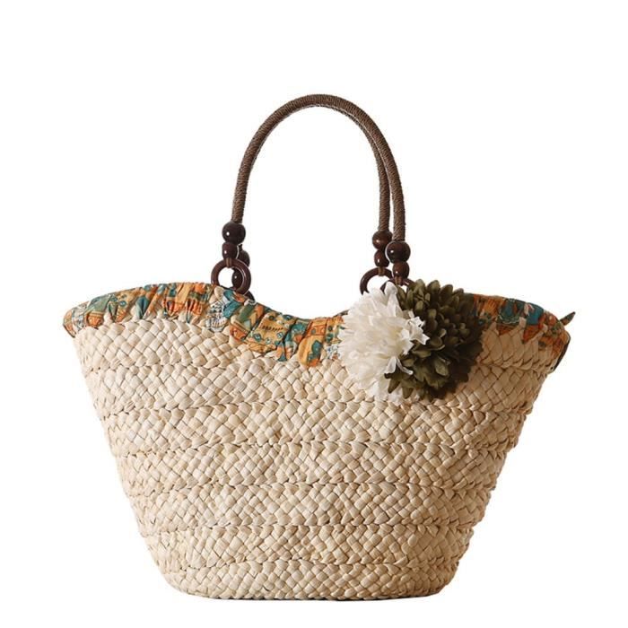 liuxi Handmade Straw Handbag pour Les Femmes Fourre-Tout pour Femmes Sac de Plage en Bambou pour Paille dété pour Les achats de Loisirs