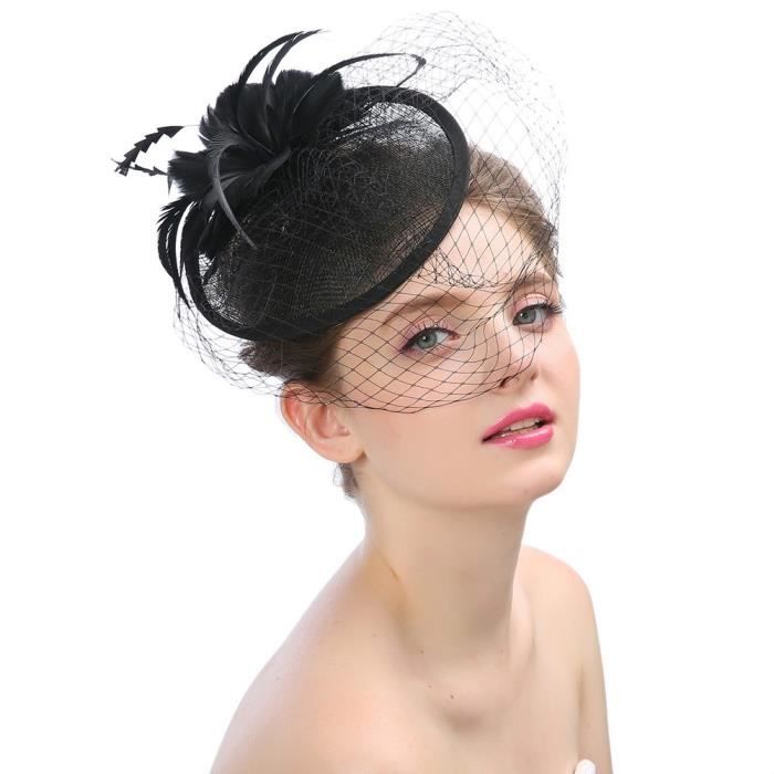 Plumes en maille filet Bleu marine Pour c/ér/émonie de mariage Pour cocktail ou th/é Fashband Pour fille et femme Chapeau en forme de cage /à oiseau