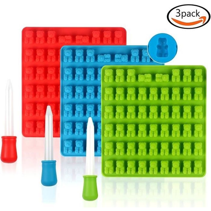 Lot De 3 Moules En Silicone Nounours Ourson 50 Trous Compte Gouttes Pour Bonbon De Gelatine Chocolat Glacon Cdiscount Maison