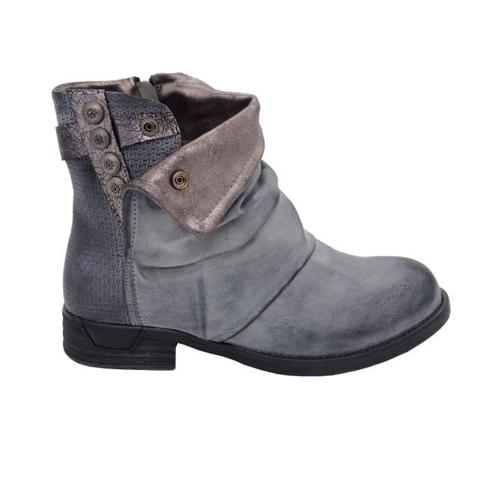 Chaussures Bottines boots vintage femme Bout rond Talon plat cuir synthétique 