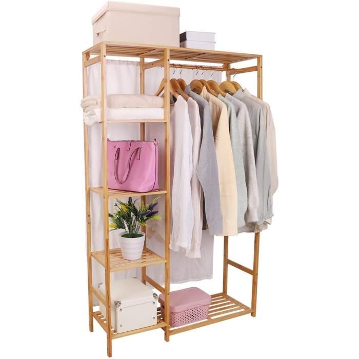 Medla Penderie à Vêtement Autoportante, Armoire Ouverte en Bambou