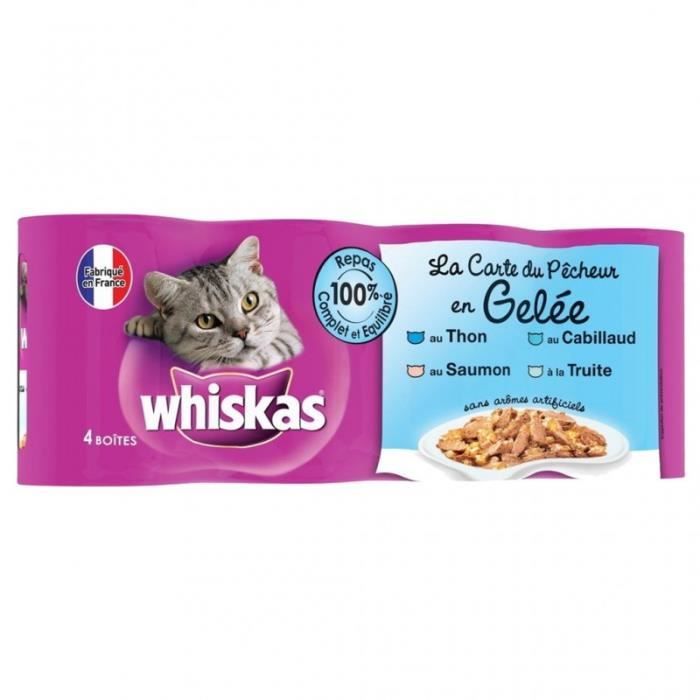 Comparer les prix de Aliment complet pour chat - WHISKAS - La Carte du Pêcheur - 4 variétés en gelée - 8 boîtes