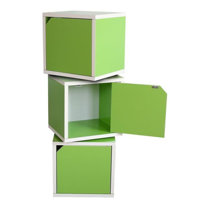 3x Etagere Cube M73 3 Portes Combinable 34x29x100cm Vert