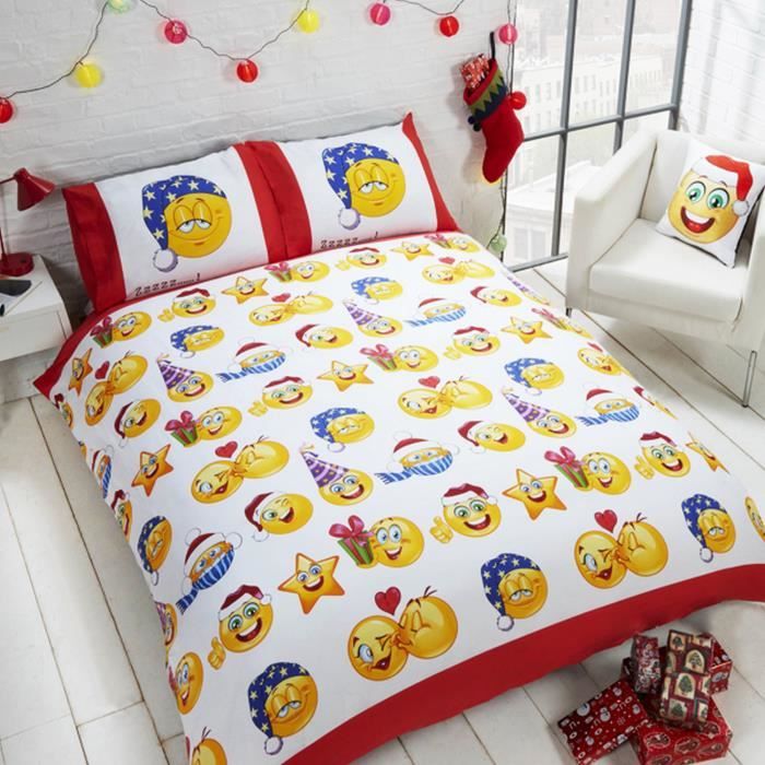 Draps housse réversible émoticones emoji de noël - Enfant ...