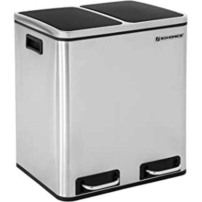 avec pédales en métal Poubelle à double compartiment 2 x 30L 2 seaux intérie