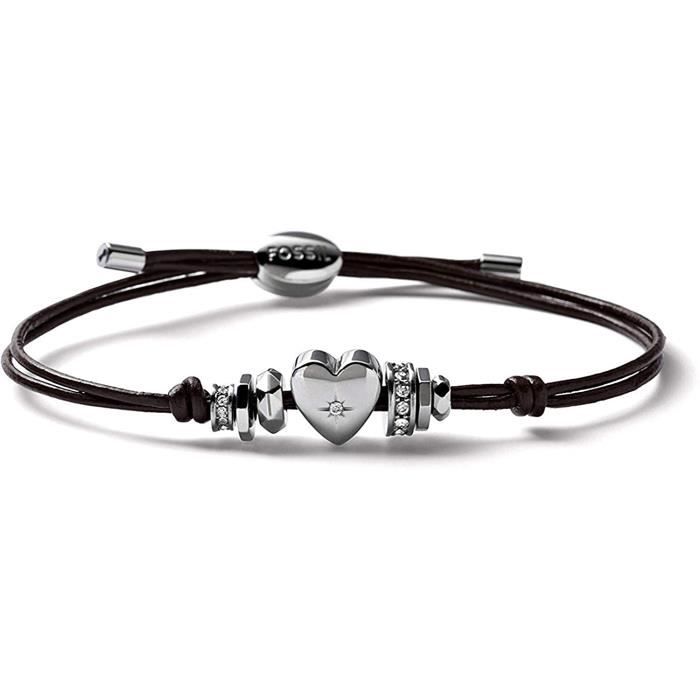BRACELET GOURMETTE JONC Bracelet Fossil Femme Bracelet perles et coeur  argentés78 - Achat / Vente bracelet - gourmette BRACELET Fossil Femme  Brac78 Acier Oxyde de zirconium - Cd