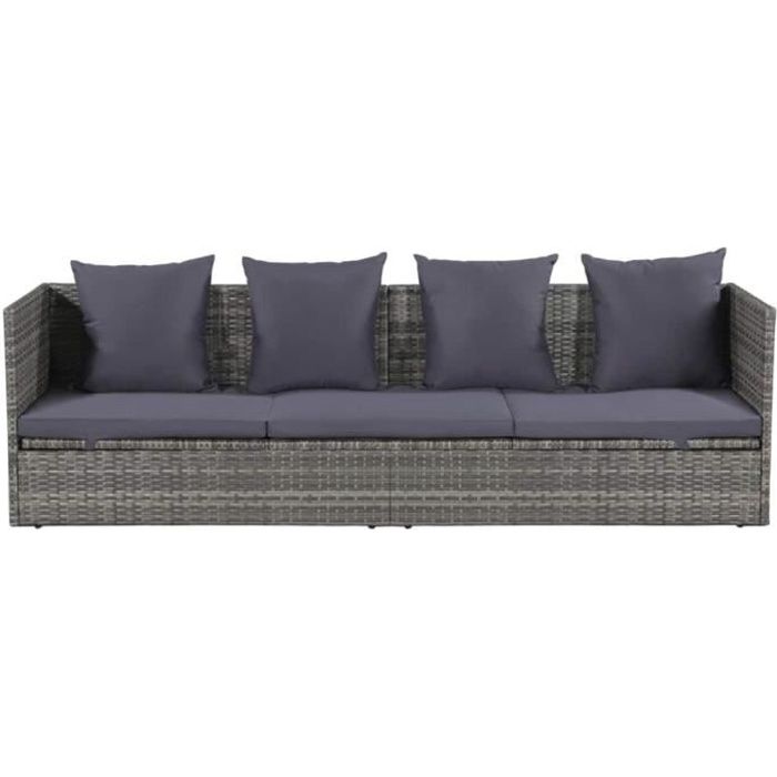Canapé de jardin Lit de jardin-Mobilier dextérieur Salon de Jardin Résine tressée Gris 200x60 cm -QUT