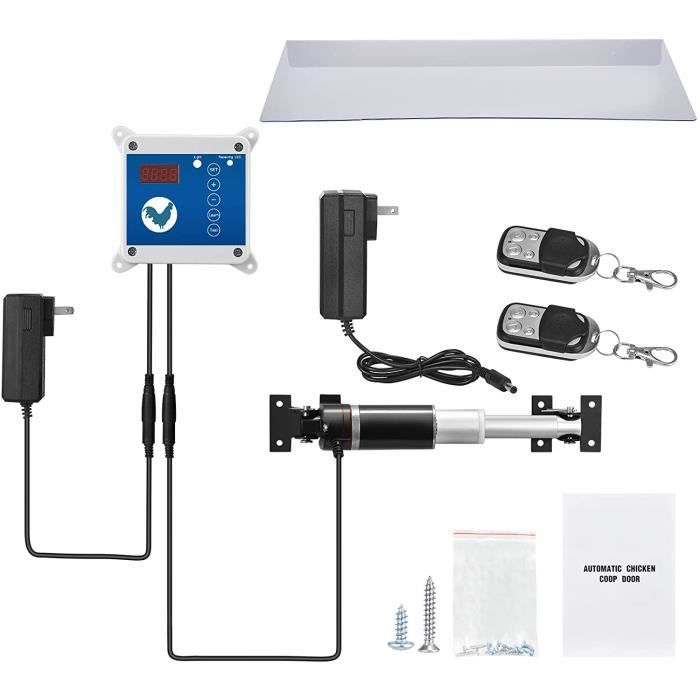 TTLIFE Ouvre-porte automatique pour poulailler Porte de poulailler de luxe Position limite automatique de la porte du poulailler avec contrôleur de capteur de lumière programmable Alimentation 12V DC 