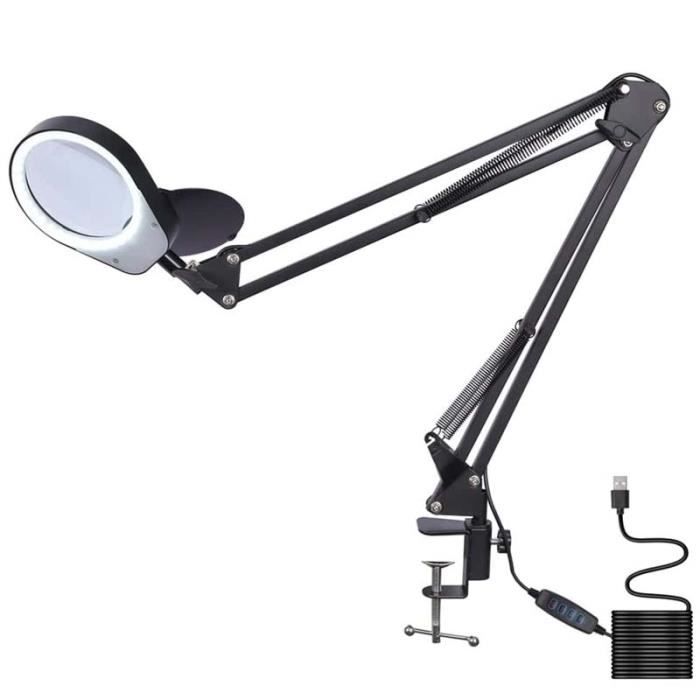Lampe Loupe LED 15x Avec Support - 5 Couleurs Réglables - Pour Lecture, Bricolage, Couture - Alimentation USB - 11