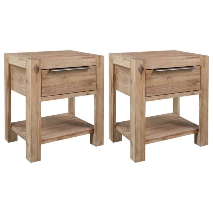 tables de chevet - bois d'acacia massif - 40x30x48 cm - marron - style campagne