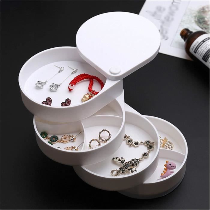 SONGMICS Boîte à Bijoux Rotative 360° – Grand Coffret 5 Tiroirs, Fenêtres Verre, Design Ouvert Élégant En Blanc Nuage – Parfait Pour Organiser Vos Bijoux !