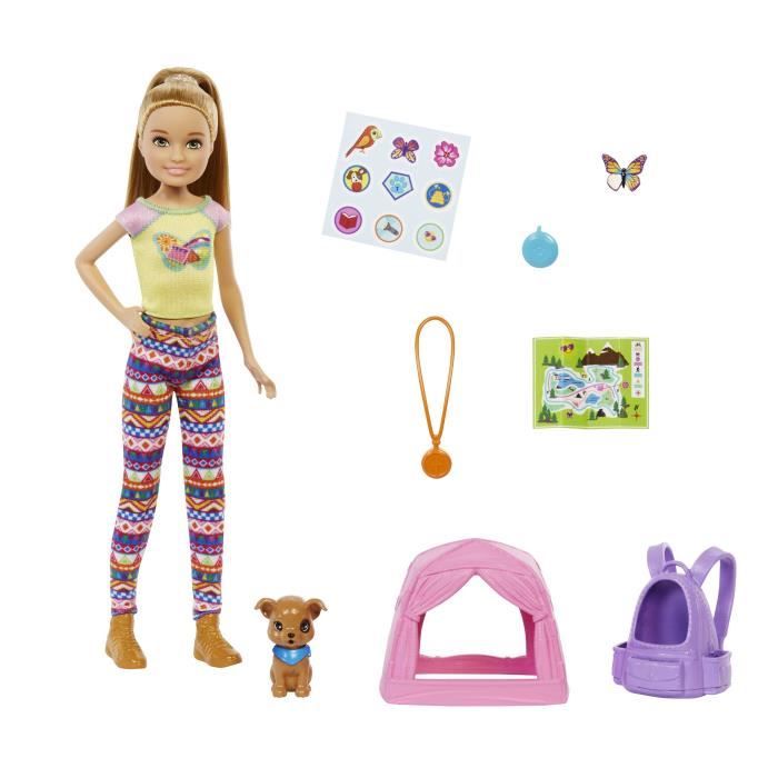 BARBIE FAMILLE POUPÉE MANNEQUIN STACIE CAMPING, AVEC MINI-FIGURINE CHI -  Cdiscount Jeux - Jouets