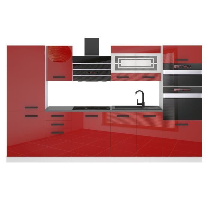 Cuisine Complète - B BELINI GROUP - MILA - 300 cm - Rouge Très Brillant - Design Contemporain