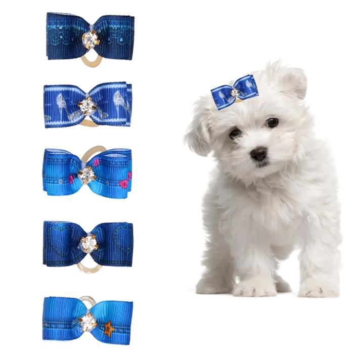 24 pcs Barrettes pour chiens avec noeud papillon et bandes en caoutchouc pour chiots et petits chiens-YEA