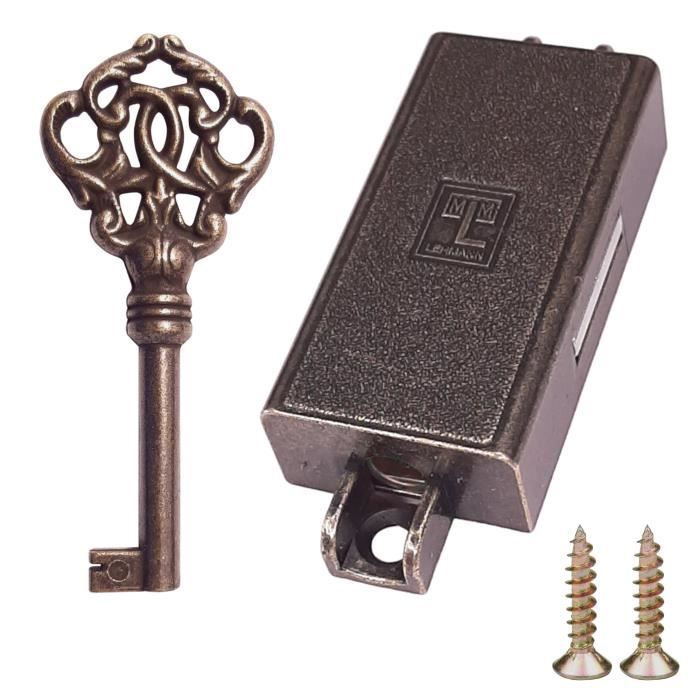 Cyclingcolors Serrure espagnolette brun bronze clé remplacement meuble ancien décoration rustique armoire vintage, droite