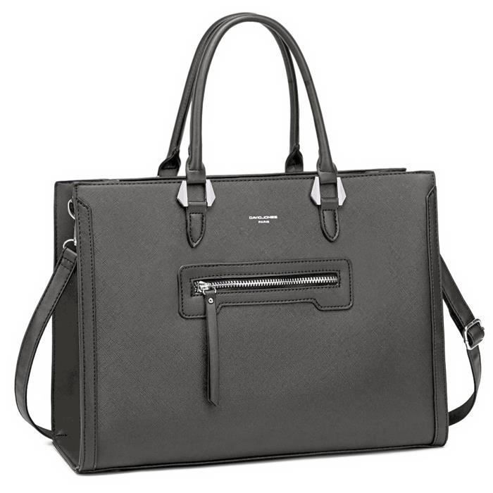 David Jones - Grand Sac à Main Femme - Cabas Fourre-Tout Cuir PU Rigide - Elégant Ville Travail - Shopper Epaule Bandoulière - Gris