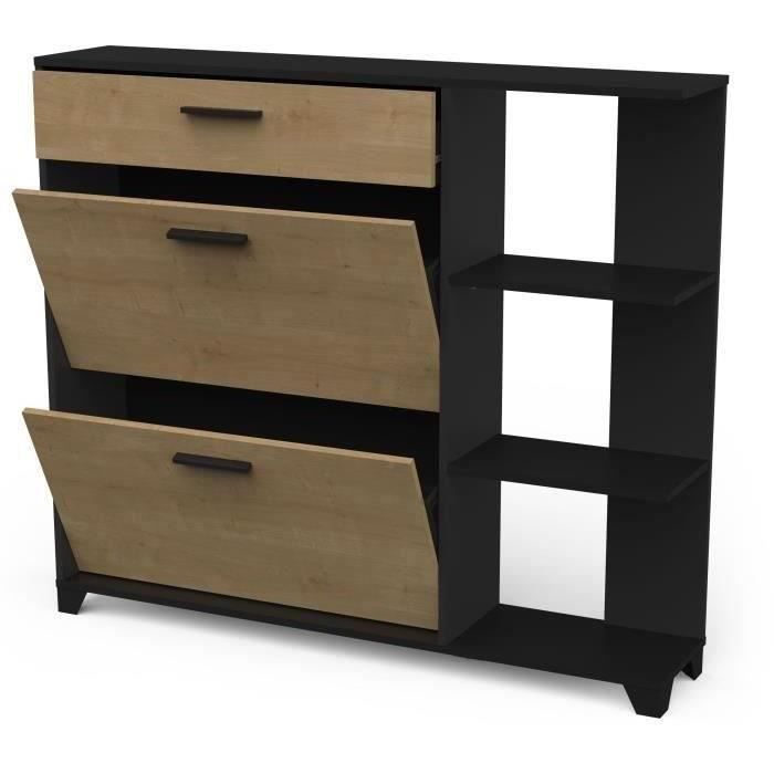 DEMEYERE Armoire à chaussures COBBLER - 12 Paires - Décor Chêne - 2 Abbattants + 1 Tiroir + 3 Niches