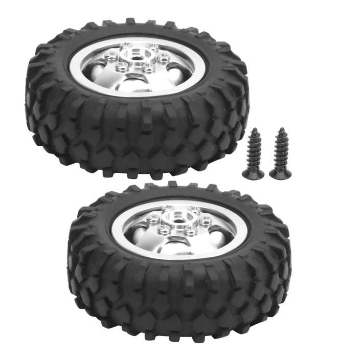2Pcs 55 mm al Alliage Caoutchouc Pneu Roue de pièces de rechange pour WPL D12 1//10 Contrôle Radio Voiture Argent