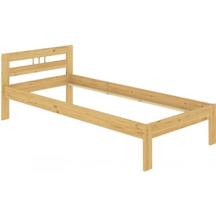 Cadre de lit simple en pin naturel 90x190 jolie tête de lit sans sommier ni matelas 60.64-09-190oR Cadre de lit simple en pin naturel 90x190 jolie tête de lit sans sommier ni matelas 60.64-09-190oR