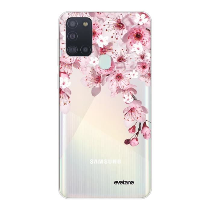 Coque Samsung Galaxy A21S 360 intégrale transparente Cerisier Ecriture Tendance Design Evetane.