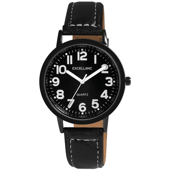 Montre - EXCELLANC - Excellanc Homme Noir - Quartz Japan PC21 - Cadran noir chiffres arabes - Bracelet simili 18 mm