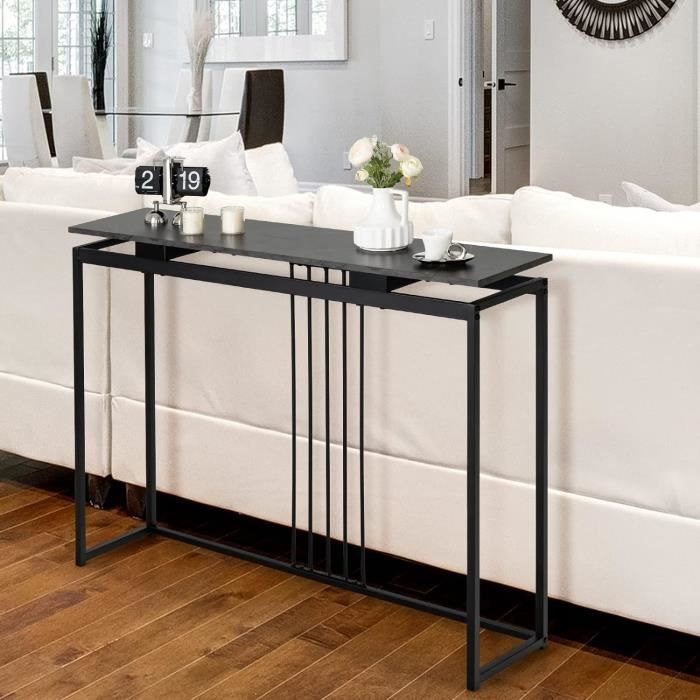 giantex console meuble entrée à 1 etage en effect marbre,table console moderne pour entrée/salon,cadre en fer,120x 30x 90cm,noir