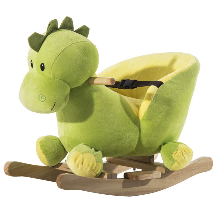 Jouet à bascule - HOMCOM - dinosaure ceinture sécurité effet sonore 32 chansons bois peluche - bois - vert
